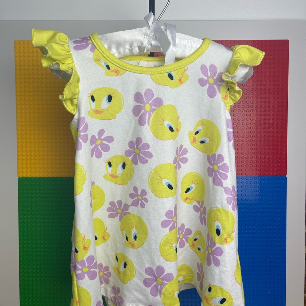 Tweety Print Ruffle Sleeve PJ - Yellow & Lavender